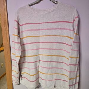 Fat Face UK Striped Knit Sweater - Pastel Pink & Mustard - Size UK 12 / US 8